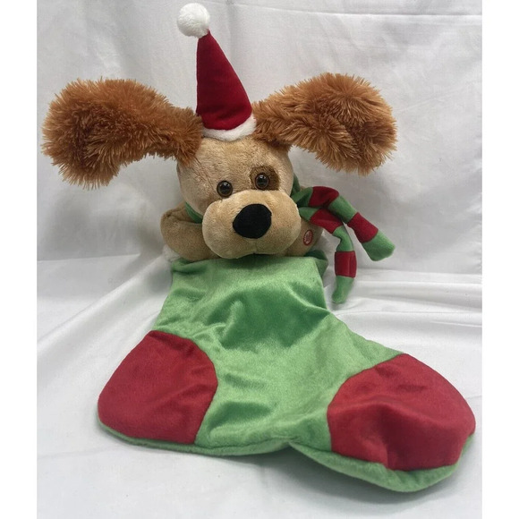 Christmas Stocking Musical Flop-Eared Doggie with Hanger  Plush 22” Working RARE - Picture 1 of 12